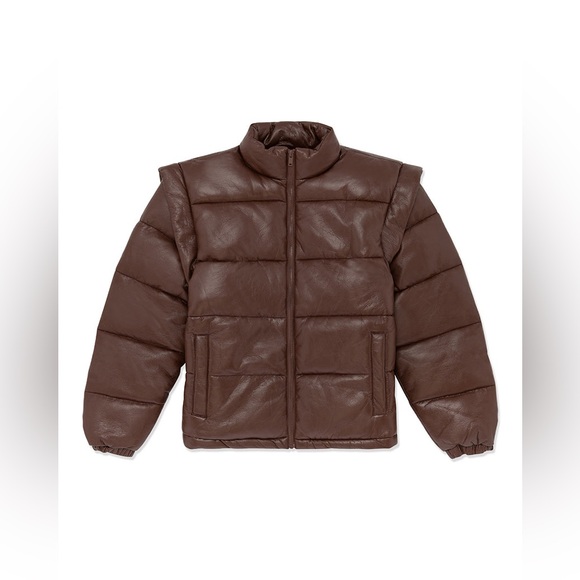 WEWOREWHAT Snap Off Sleeve Matte Faux Leather Puffer Jacket Size XS - Picture 3 of 14